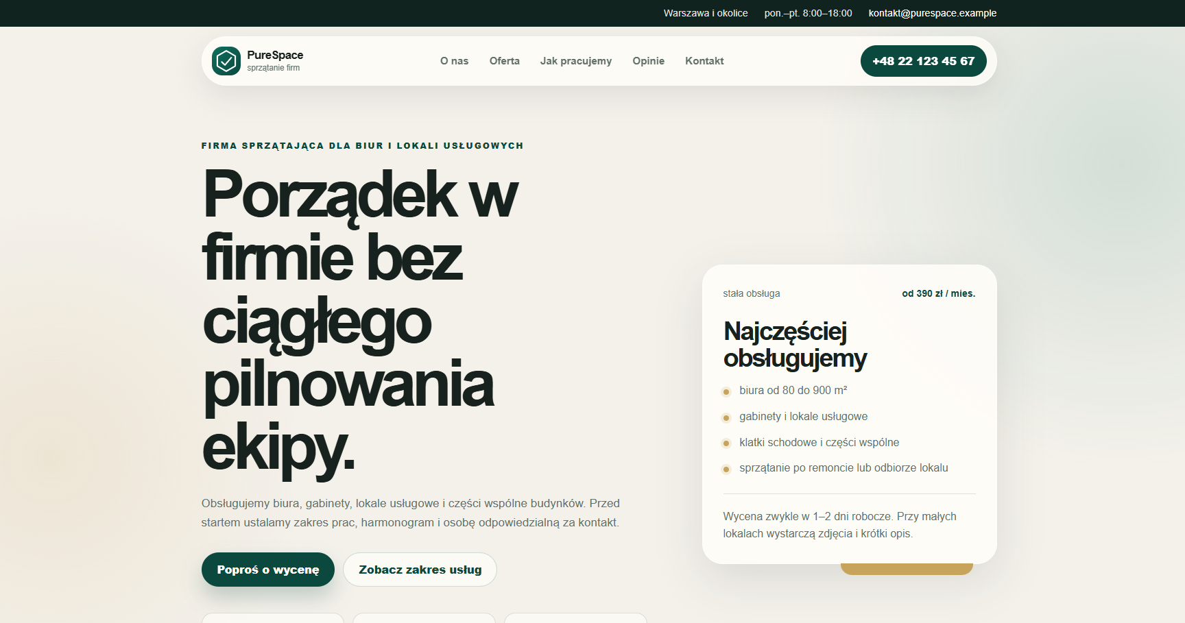 Projekt: Przykładowa Strona dla Firmy Sprzątającej